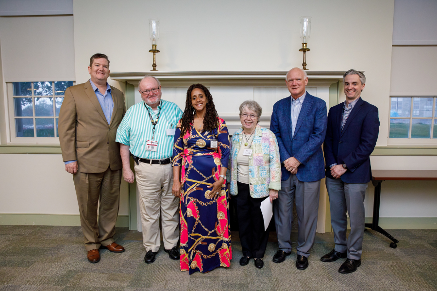(From left) James Hazlett, MSN, RN, NE-BC; James Fitzgerald; Latrice Parr, Director of Housing and Social Services,&nbsp;Family Promise of Philadelphia; Elly Reinhardt; Martin Ogletree; and Michael McCormick.