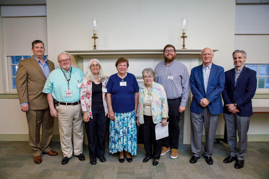 (From left) James Hazlett, MSN, RN, NE-BC; James Fitzgerald; Robin Gross&nbsp;and&nbsp;Lee Gibson&nbsp;of Memorial Presbyterian Church of Fox Chase – Food for Hope Food Pantry; Elly Reinhardt; Rev. Timothy Wotring, Pastor, Memorial Presbyterian Church of Fox Chase – Food for Hope Food Pantry;&nbsp;Martin Ogletree; and Michael McCormick.
